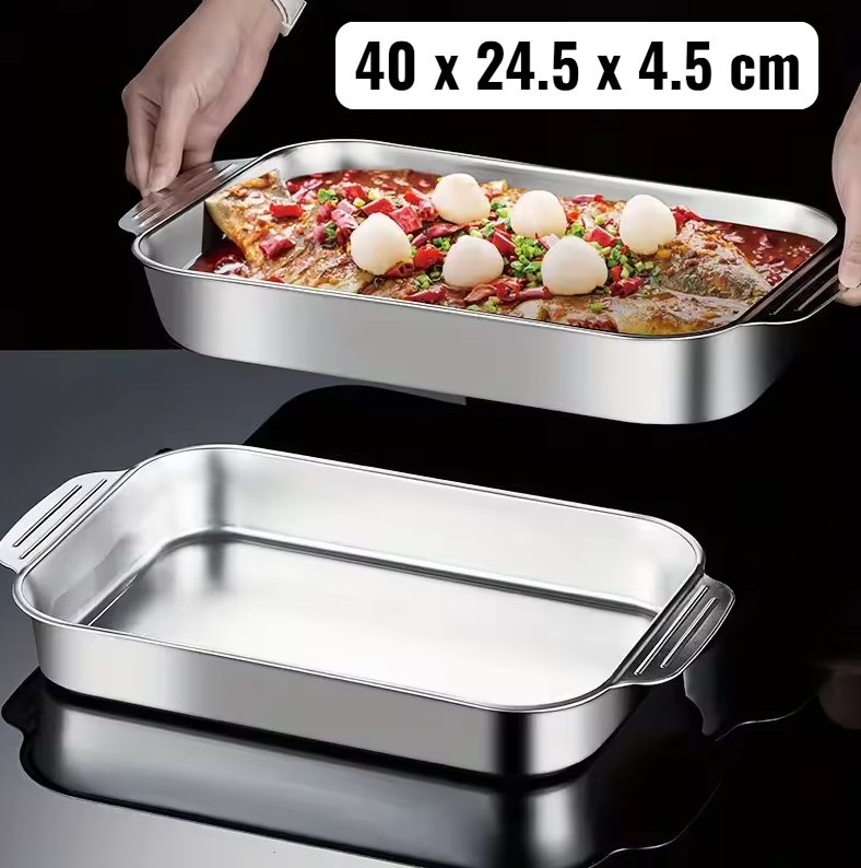 NLSLASI Loyang Nampan Tray Bakeware Grill Pan Magnetic Stainless 410 40x24.5x4.5cm - NL31 Gambar produk NLSLASI Loyang Nampan Tray Bakeware Grill Pan Magnetic Stainless 410 40x24.5x4.5cm - NL31