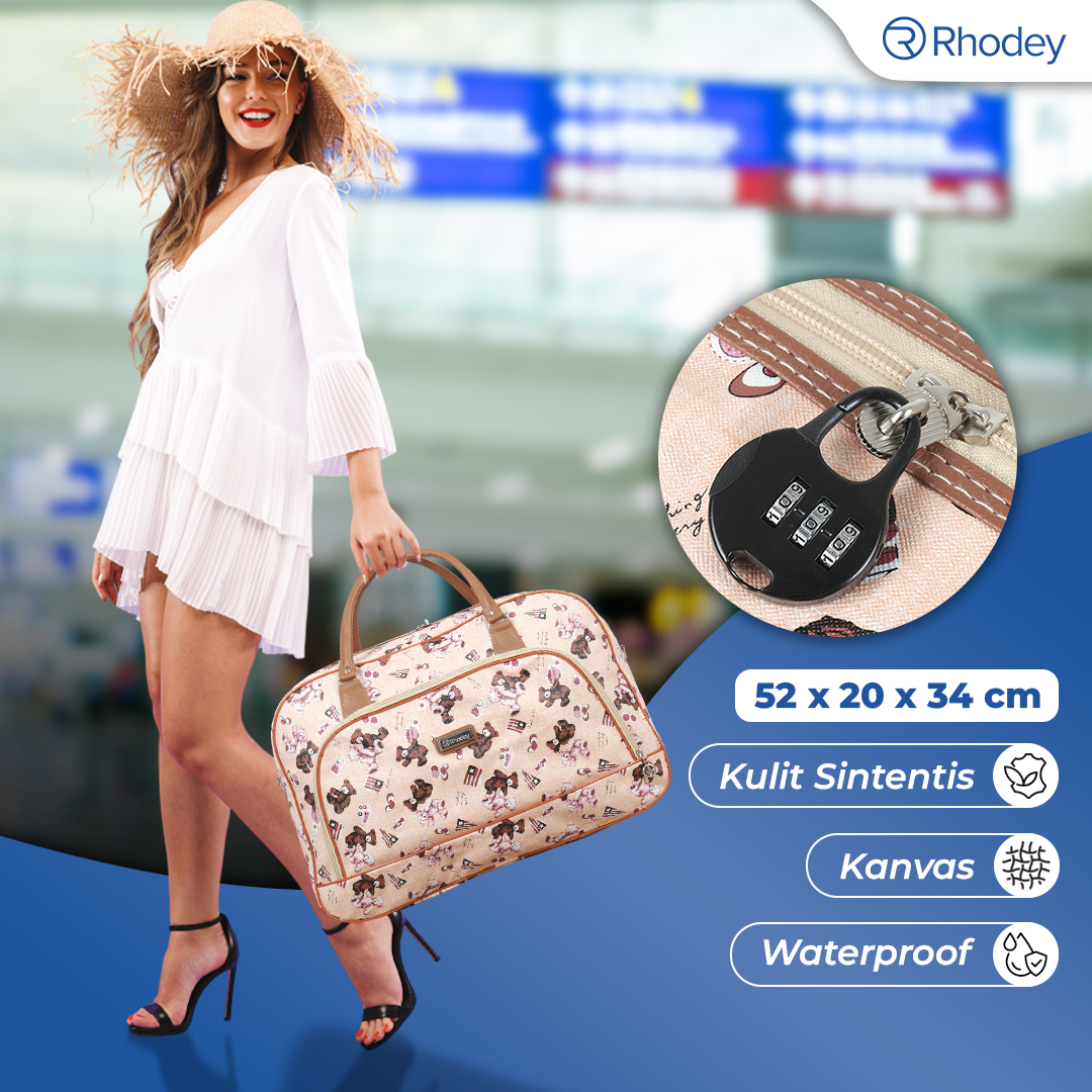 Gambar produk Rhodey RAIMIQI SEMOR Tas Jinjing Duffle Bag PU Leather Unisex 20 Inch Beige Bear - CB001