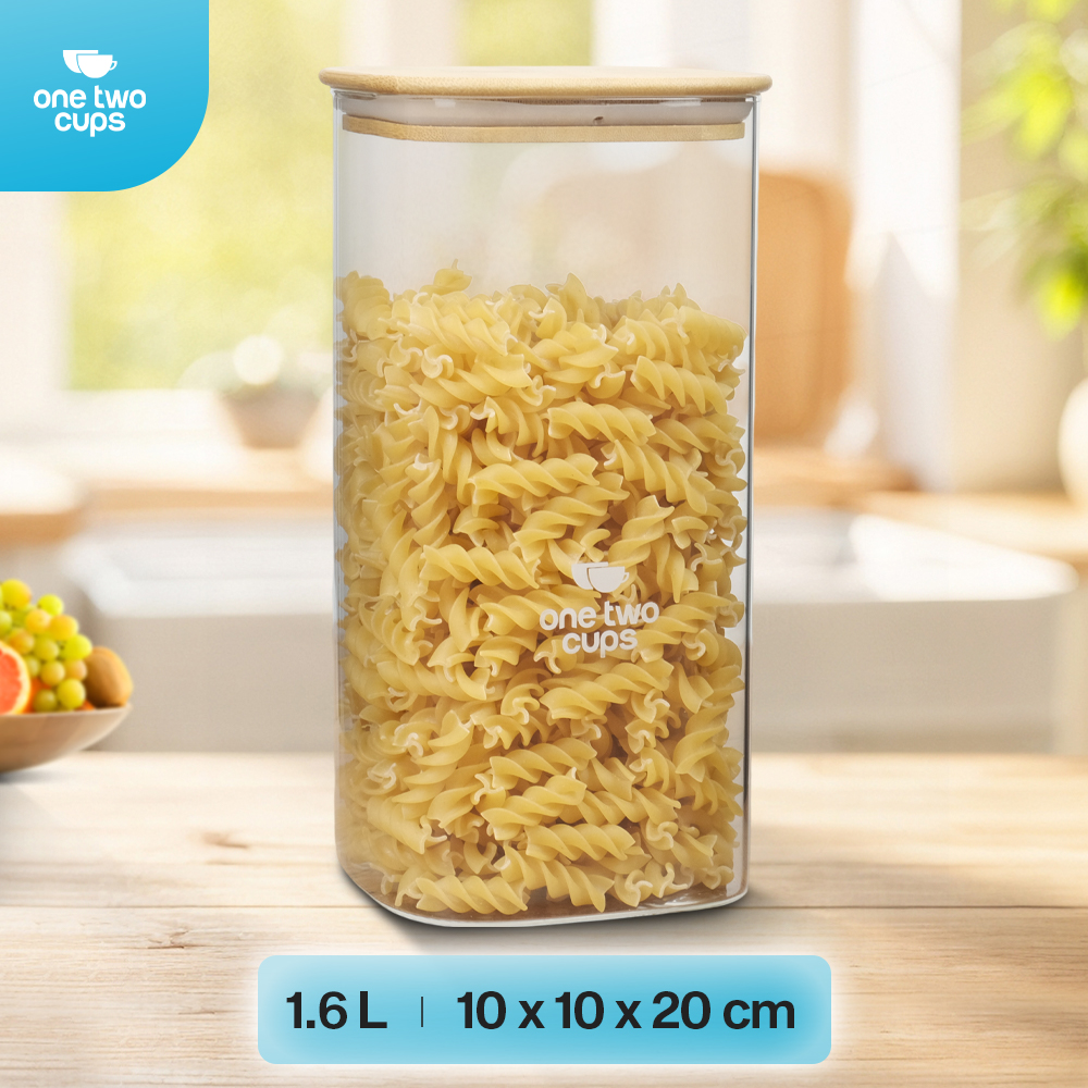 Gambar produk One Two Cups Toples Kaca Penyimpanan Makanan Kedap Udara Storage Jar 1.6L - HC1019