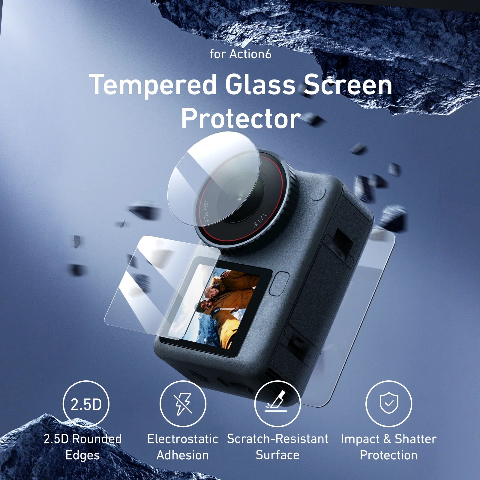 TELESIN Tempered Glass Protective Film DJI Osmo Action 6 One Set - S6-FLM-25 Gambar produk TELESIN Tempered Glass Protective Film DJI Osmo Action 6 One Set - S6-FLM-25