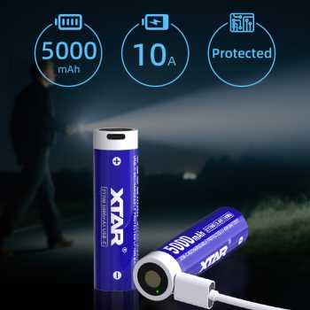 Gambar produk XTAR Baterai Rechargeable 21700 Li-Ion 5000mAh Type C 3.6V 10A 1 PCS - XT-50