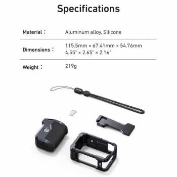 Gambar produk TELESIN Handle Grip Action Camera DJI Osmo Action 6 Aluminium Cage - S6-FMS-36-TDJ
