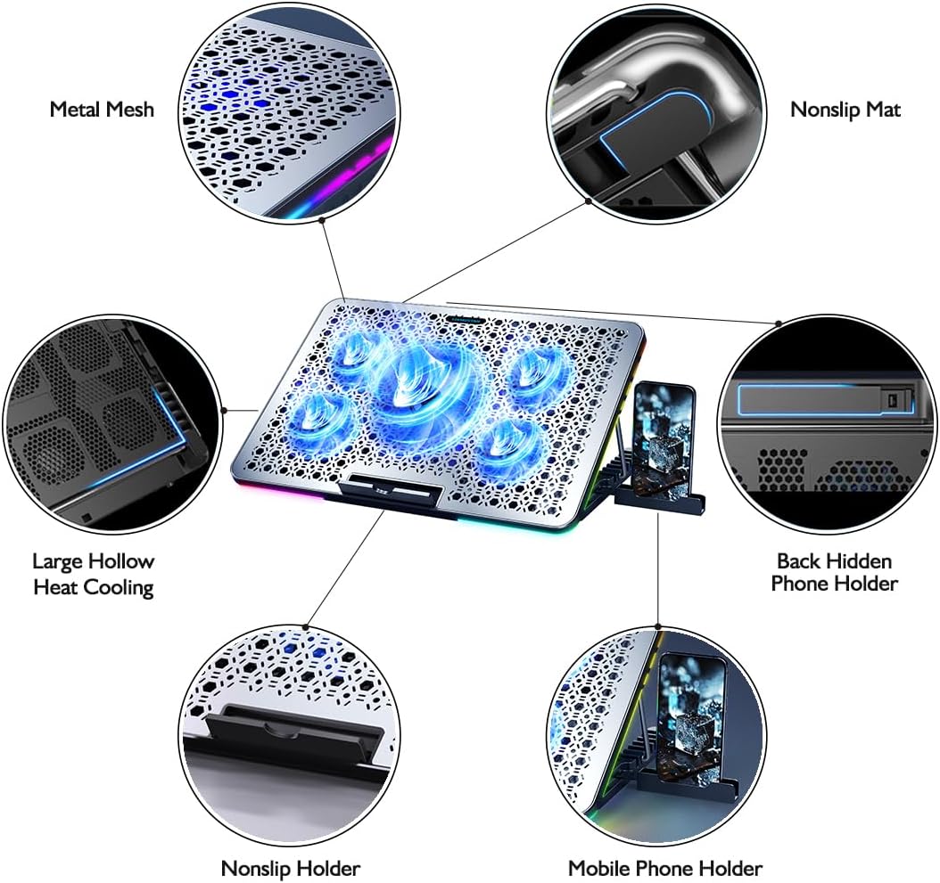 Gambar produk LIANGSTAR Cooling Pad Laptop Gaming Kipas Pendingin 5 Fan RGB 17.3Inch - LS50