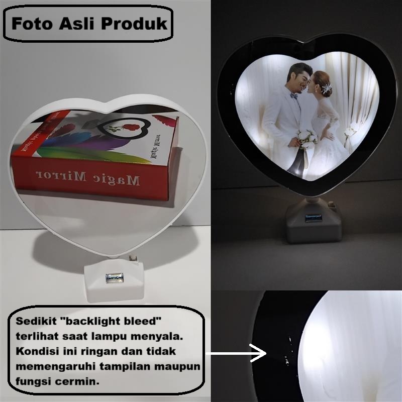 TaffHOME Cermin Make Up Heart Shaped Magic Mirror Table LED - L-223 Gambar produk TaffHOME Cermin Make Up Heart Shaped Magic Mirror Table LED - L-223