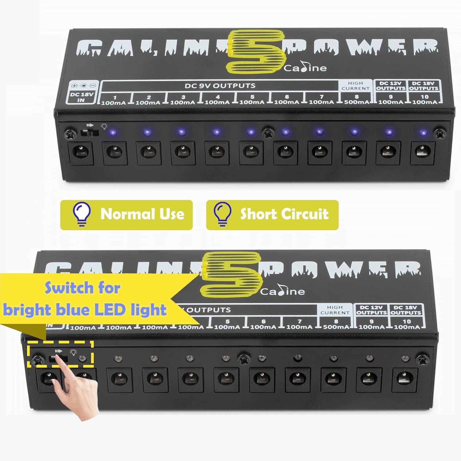 Caline Power Supply 10 Isolated Output EU Adaptor Pedal Effect Gitar - CP-05 Gambar produk Caline Power Supply 10 Isolated Output EU Adaptor Pedal Effect Gitar - CP-05