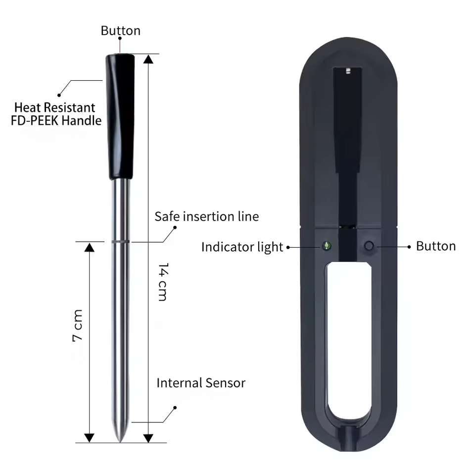 TAKA Termometer Makanan Digital Daging BBQ Bluetooth 2Probe Waterproof - TY530 Gambar produk TAKA Termometer Makanan Digital Daging BBQ Bluetooth 2Probe Waterproof - TY530