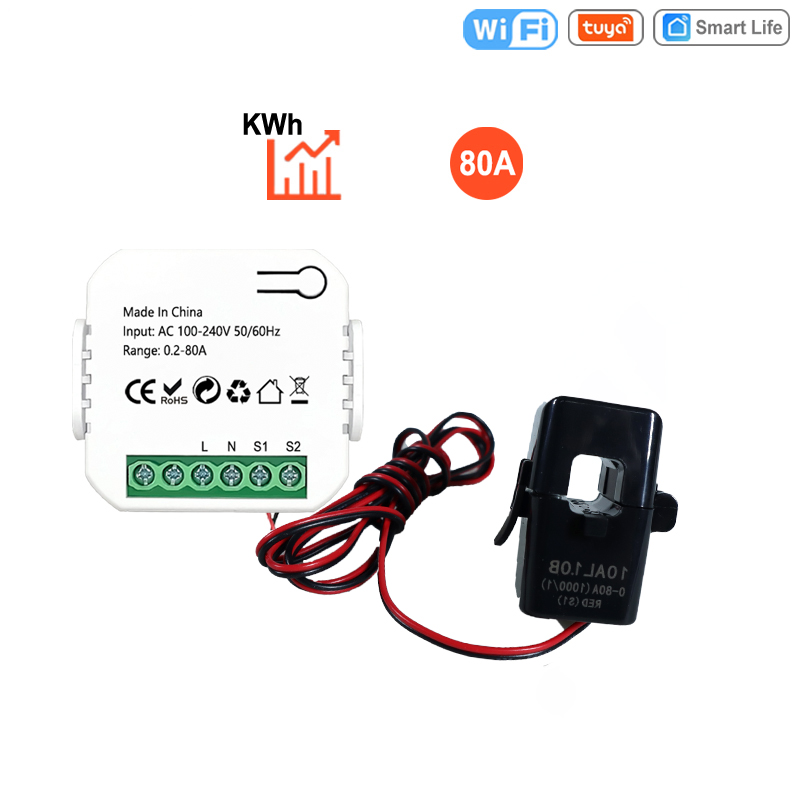 Gambar produk Tuya Smart Energy Meter 80A WiFi with Current Transformer Clamp kWh - ST-1168