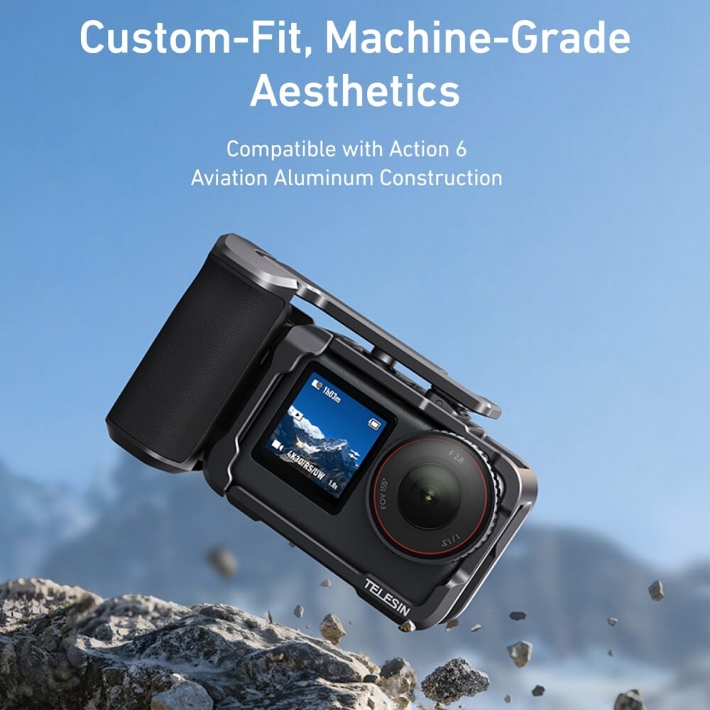 Gambar produk TELESIN Handle Grip Action Camera DJI Osmo Action 6 Aluminium Cage - S6-FMS-36-TDJ