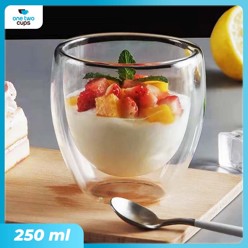 One Two Cups Gelas Kaca Aesthetic Tahan Panas Double Wall Glass 250ml - PLY1704 Gambar produk One Two Cups Gelas Kaca Aesthetic Tahan Panas Double Wall Glass 250ml - PLY1704