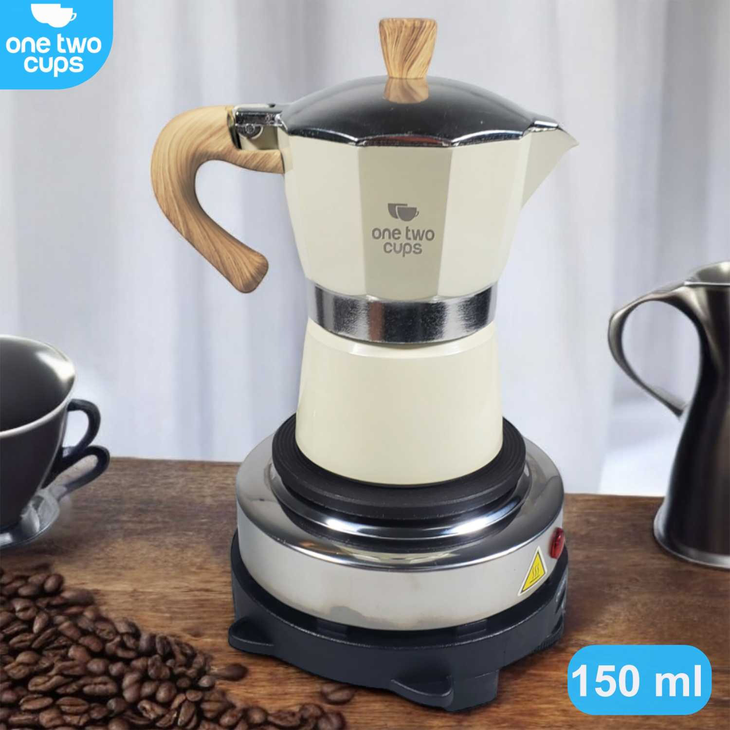 One Two Cups Moka Pot Espresso Coffee Maker 3 Cup 150ml with Heater - WY-03E Gambar produk One Two Cups Moka Pot Espresso Coffee Maker 3 Cup 150ml with Heater - WY-03E