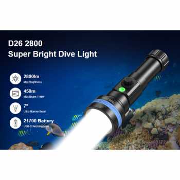 Gambar produk XTAR Senter Selam Diving Flashlight LED High Beam IPX8 2800 Lumens - D26 2800