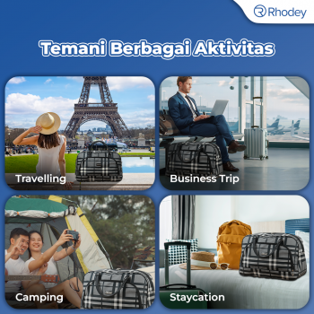 Gambar produk Rhodey RAIMIQI SEMOR Tas Jinjing Duffle Bag PU Leather Unisex 20 Inch Black Gray Grid - CB001