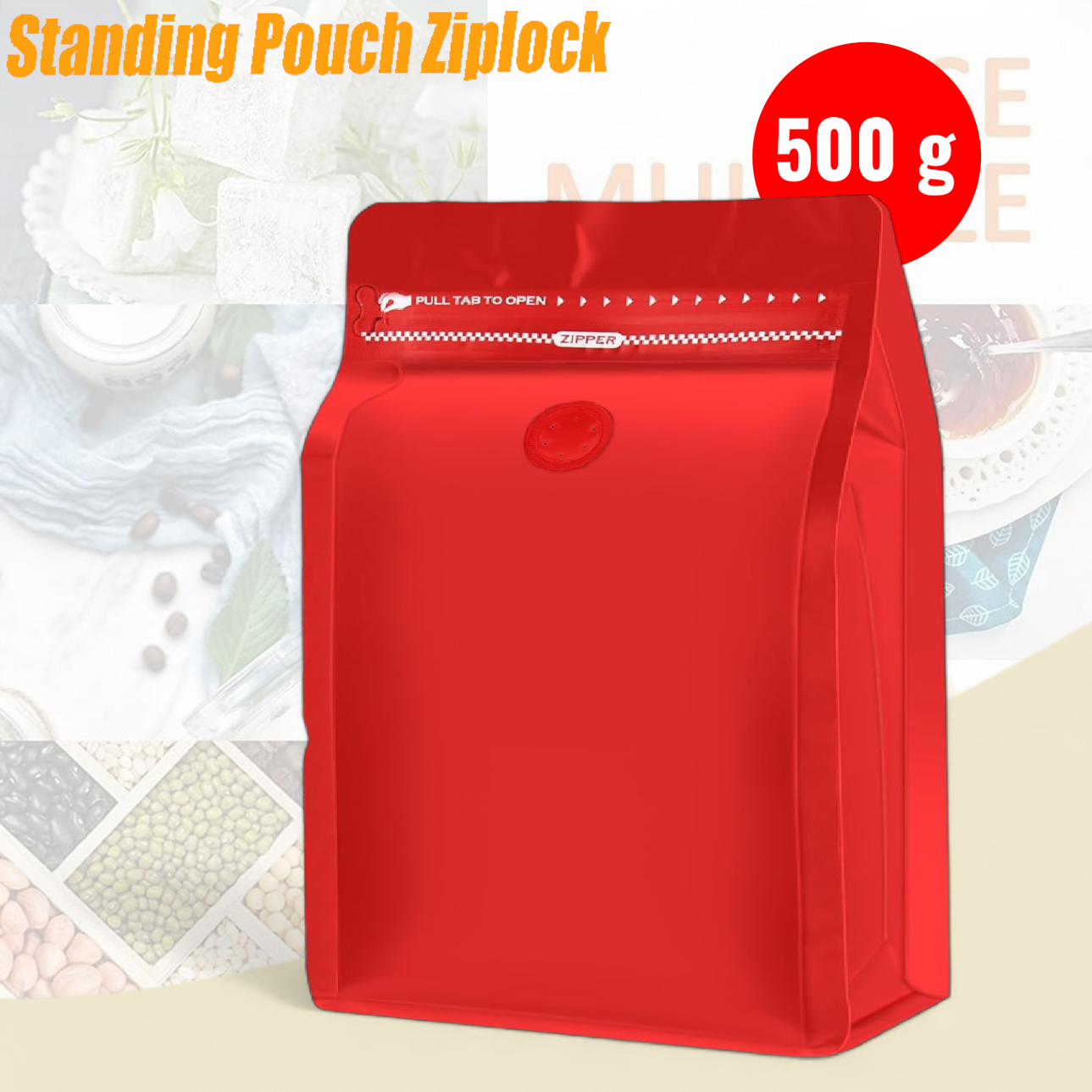 Gambar produk KOFE Kemasan Kopi Standing Pouch Ziplock Flat Bottom with Valve 10 PCS 500g - KF-10