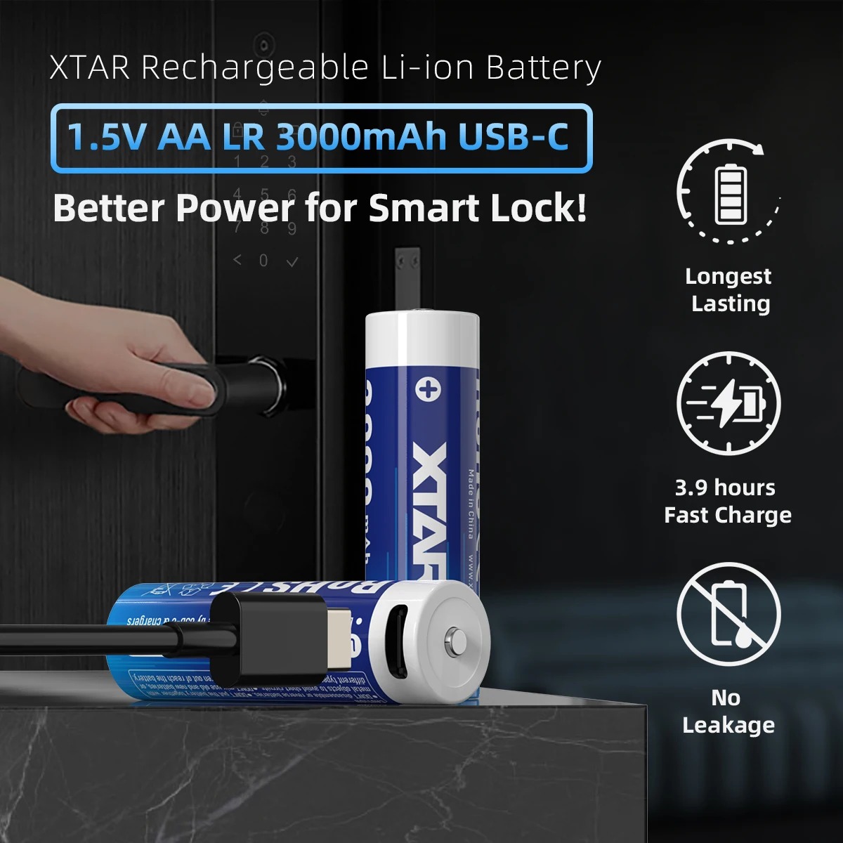 XTAR Baterai Rechargeable AA LR Type C 1.5V 2.5A 4 PCS 3000mAh - XT-40 Gambar produk XTAR Baterai Rechargeable AA LR Type C 1.5V 2.5A 4 PCS 3000mAh - XT-40