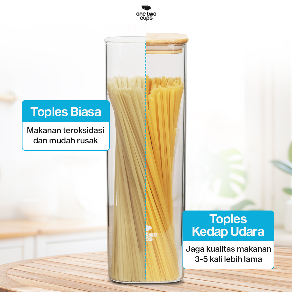 Gambar produk One Two Cups Toples Kaca Penyimpanan Makanan Kedap Udara Storage Jar 2.4L - HC1019
