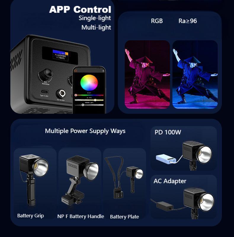 LIYADI Lampu Studio Fotografi COB LED RGBW 24 Mode TFT Display 100W - G100 PRO Gambar produk LIYADI Lampu Studio Fotografi COB LED RGBW 24 Mode TFT Display 100W - G100 PRO