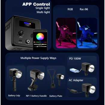 Gambar produk LIYADI Lampu Studio Fotografi COB LED RGBW 24 Mode TFT Display 100W - G100 PRO