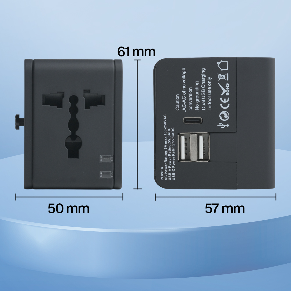 Gambar produk COKYI Travel Adaptor Universal Plug EU UK US/AU 3.0A USB A USB C - ONB100-04