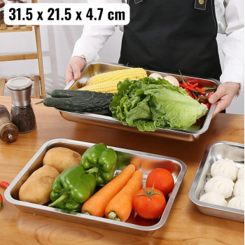 Gambar produk Panina Tray Baki Nampan Makanan Food Container Kitchen Stainless 304 31.5x21.5x4.7cm - PN50