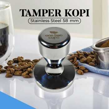 One Two Cups Tamper Kopi Espresso Flat Base Stainless Steel - FEN58