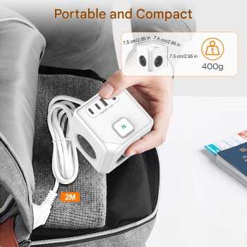Gambar produk HITREND Stop Kontak 7in1 USB Type C Port Magnetic Cube Wall Socket - HT-71