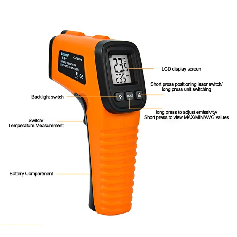 Anseny Termometer Industrial Digital Thermogun Infrared Backlit LCD - CX6013 Gambar produk Anseny Termometer Industrial Digital Thermogun Infrared Backlit LCD - CX6013