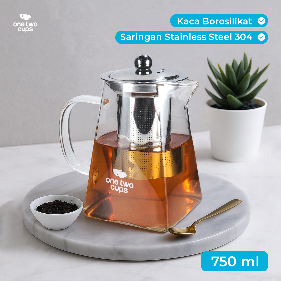Gambar produk One Two Cups Teko Teh Kaca Saringan Tahan Panas Api Infuser Teapot 750ml - TP-761