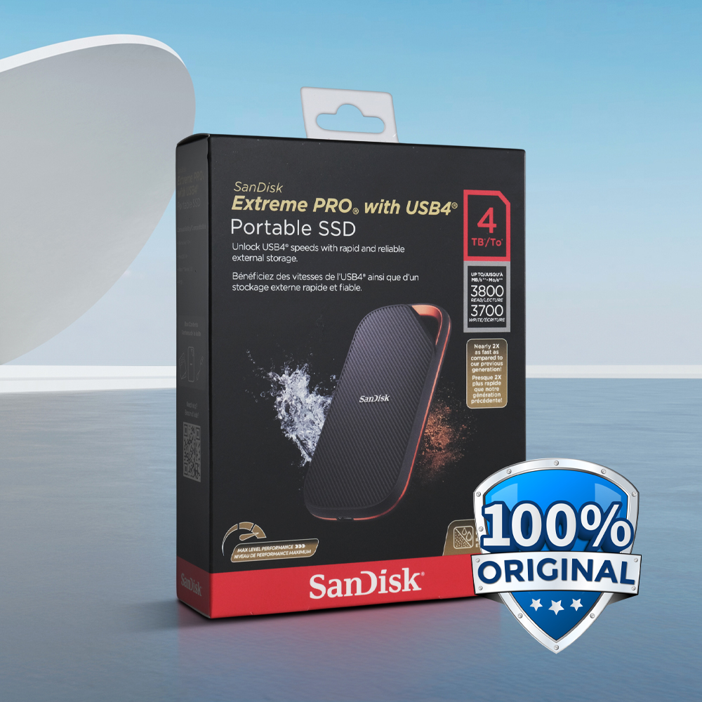 SanDisk Extreme PRO Portable SSD 3800MB/s USB Type C 4.0 4TB - SDSSDE82 Gambar produk SanDisk Extreme PRO Portable SSD 3800MB/s USB Type C 4.0 4TB - SDSSDE82