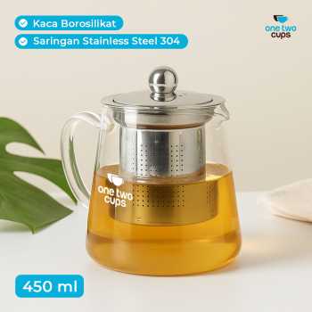 One Two Cups Teko Teh Kaca Saringan Tahan Panas Api Infuser Teapot - TP-760