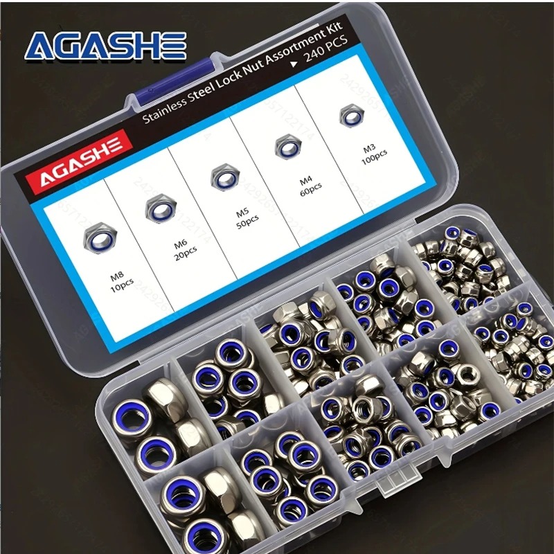 AGASHE Mur Hexagonal Nut Box DIN934 Polished M8 M6 M5 M4 M3 240 PCS - AG-240 Gambar produk AGASHE Mur Hexagonal Nut Box DIN934 Polished M8 M6 M5 M4 M3 240 PCS - AG-240
