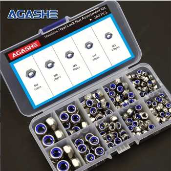 Gambar produk AGASHE Mur Hexagonal Nut Box DIN934 Polished M8 M6 M5 M4 M3 240 PCS - AG-240
