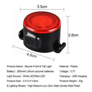 Gambar produk LIDS Lampu Sepeda Depan Belakang LED Rechargeable Waterproof 1 Set - XA-325