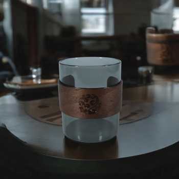 One Two Cups Gelas Teh Kopi Glass Tea Cup Borosilicate Wood Ring 200ml - LU2