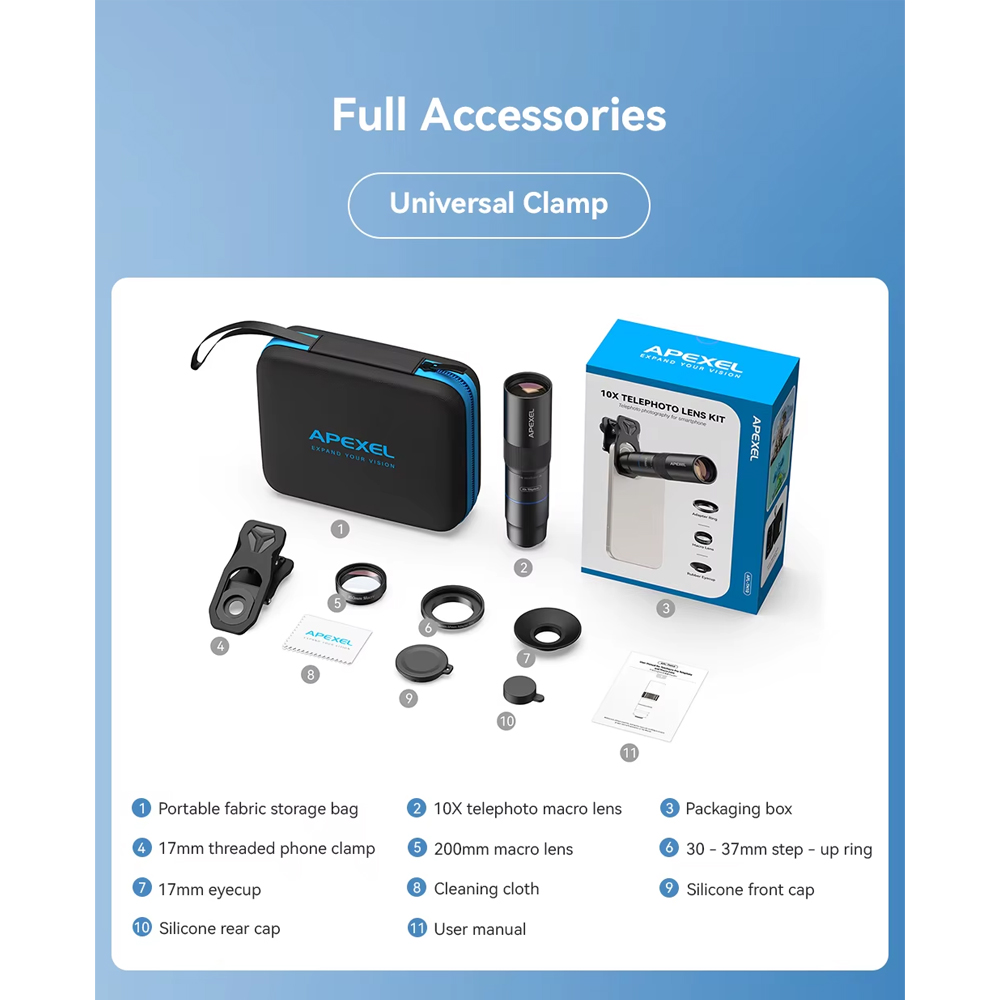 APEXEL Lensa Tele Smartphone Macro Telephoto 10X Clip On - APL-TM10 Gambar produk APEXEL Lensa Tele Smartphone Macro Telephoto 10X Clip On - APL-TM10