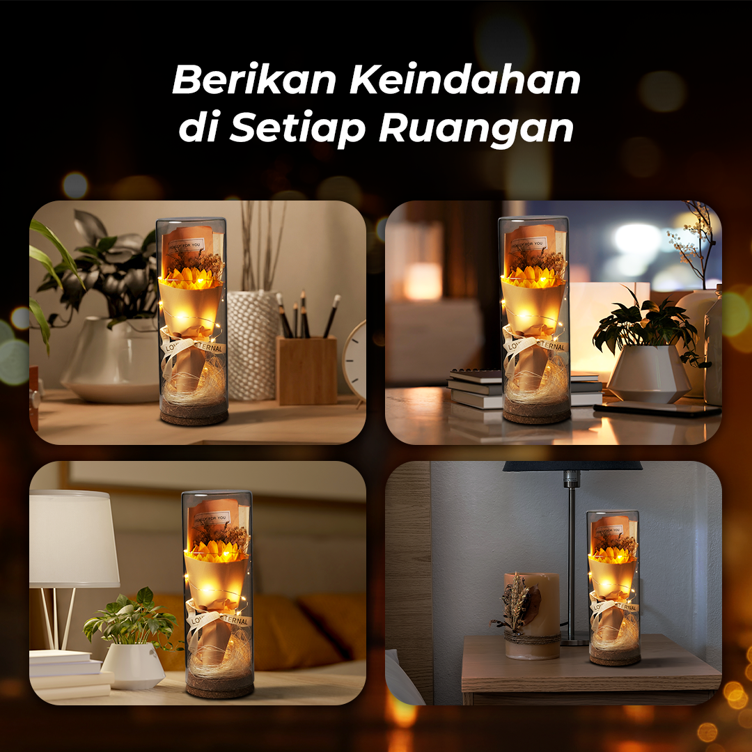 AINYROS Lampu Bunga Dekorasi LED Eternal Flower Dome Glass Cover Sunflower - AN2185 Gambar produk AINYROS Lampu Bunga Dekorasi LED Eternal Flower Dome Glass Cover Sunflower - AN2185