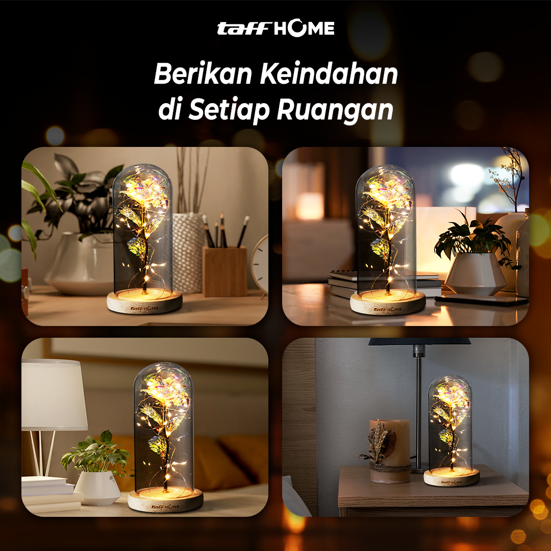 TaffHOME Lampu Meja Hias LED Mawar Beauty and The Beast Warm White - AC01 Gambar produk TaffHOME Lampu Meja Hias LED Mawar Beauty and The Beast Warm White - AC01