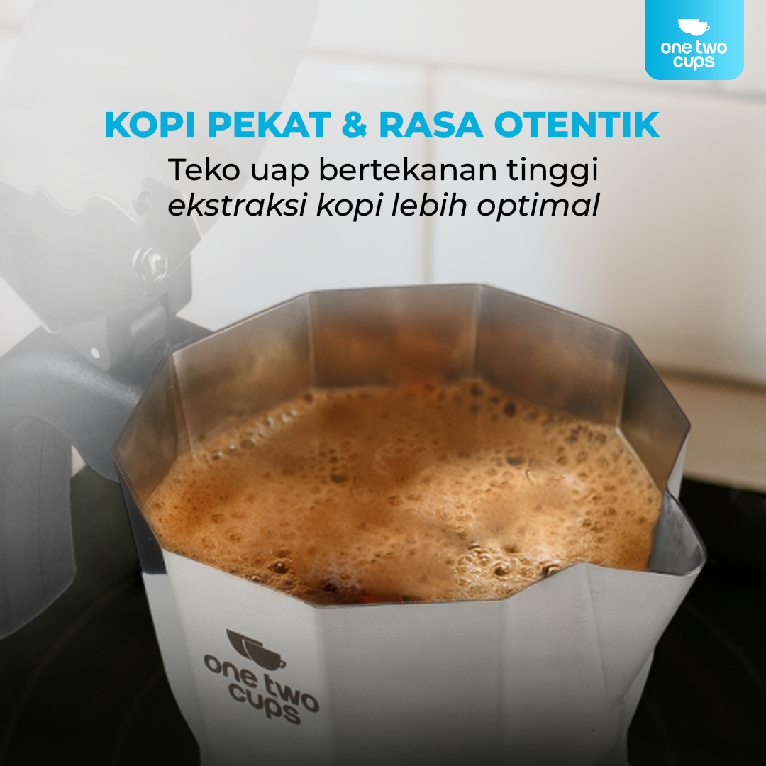 One Two Cups Moka Pot Italian Espresso Coffee Maker Stainless Steel 300ml - W-767 Gambar produk One Two Cups Moka Pot Italian Espresso Coffee Maker Stainless Steel 300ml - W-767