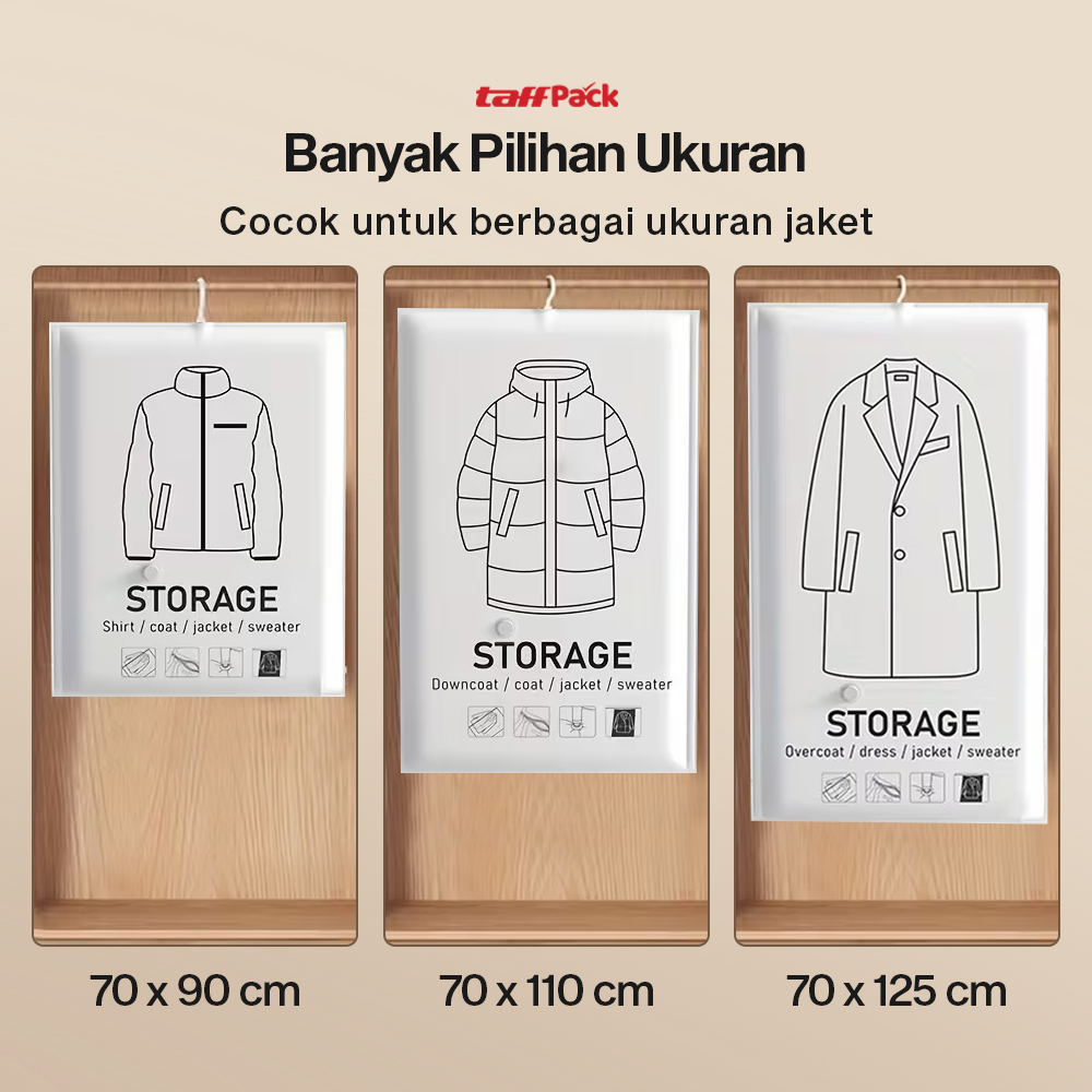 TaffPACK Plastik Vakum Gantung Pakaian Vacuum Compression Bag 1 PCS 70x110cm - MBF70 Gambar produk TaffPACK Plastik Vakum Gantung Pakaian Vacuum Compression Bag 1 PCS 70x110cm - MBF70