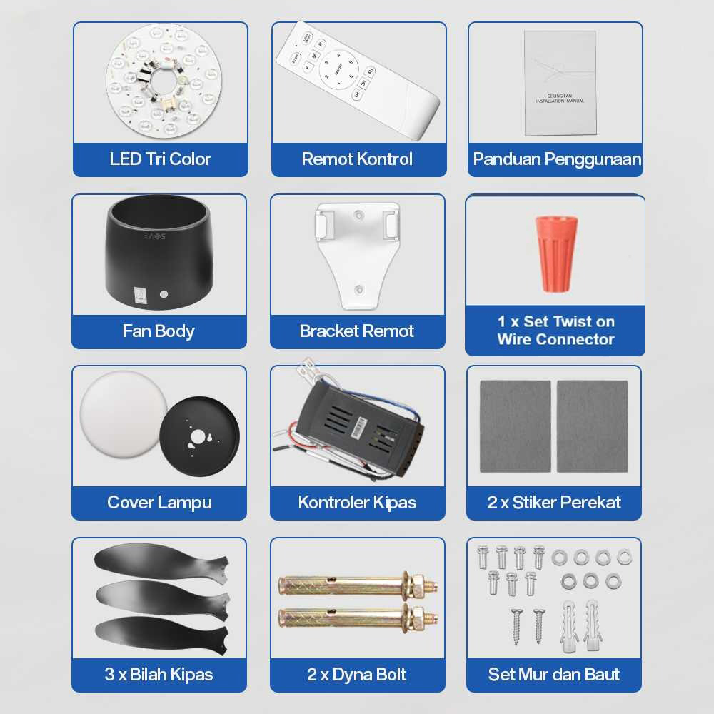 Gambar produk SOVE Kipas Angin Gantung Lampu Tri Color Ceiling Fan 52 Inch - YN-45