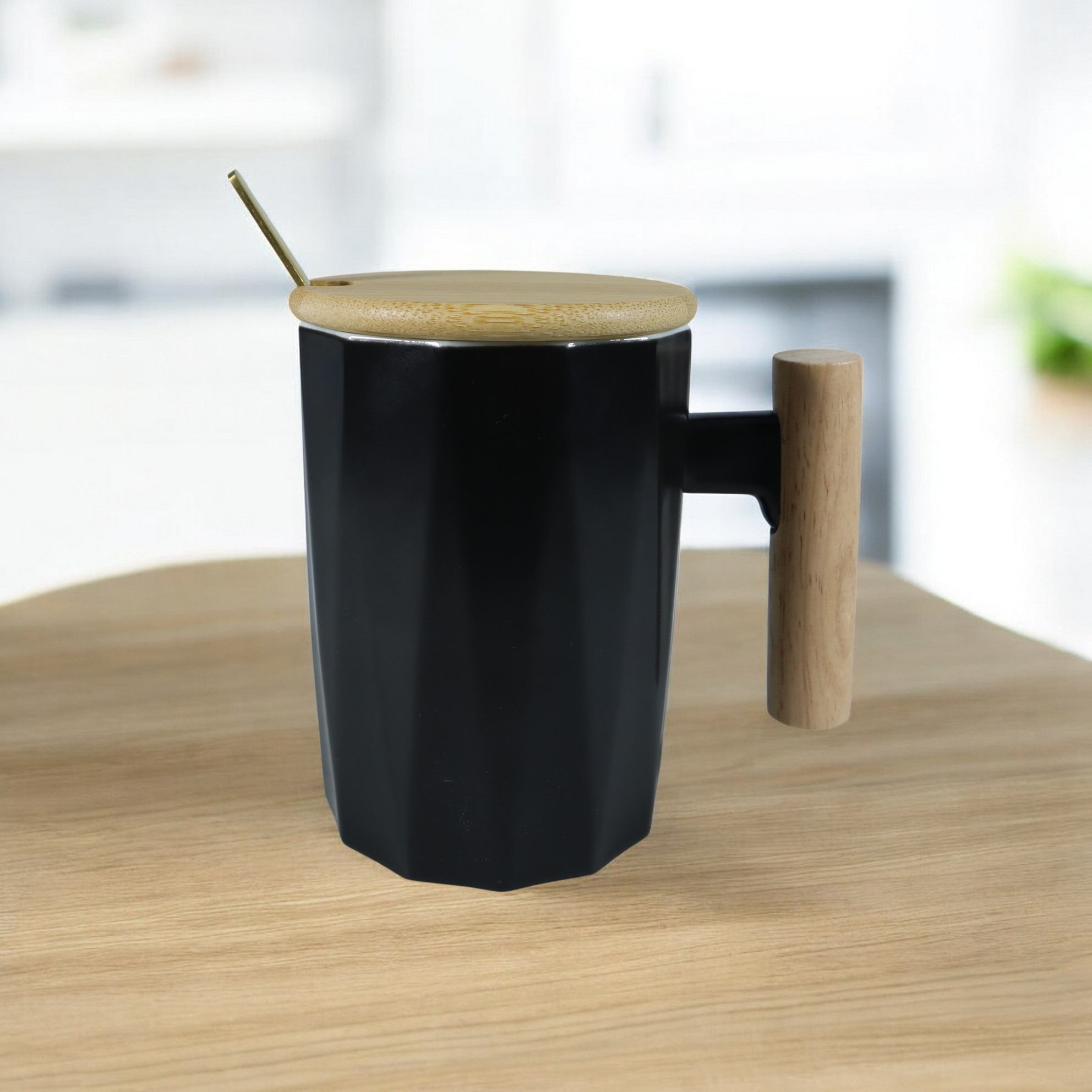 Yomu Cangkir Minum Keramik Wooden Handle Mug with Lid Spoon 7.5x11cm - YM15 Gambar produk Yomu Cangkir Minum Keramik Wooden Handle Mug with Lid Spoon 7.5x11cm - YM15