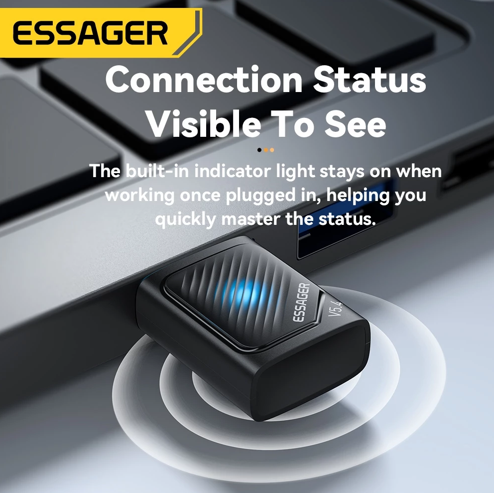ESSAGER Adaptor Bluetooth 5.4 Dongle PC Laptop for Windows 8.1/10/11 - ES-BT16 Gambar produk ESSAGER Adaptor Bluetooth 5.4 Dongle PC Laptop for Windows 8.1/10/11 - ES-BT16