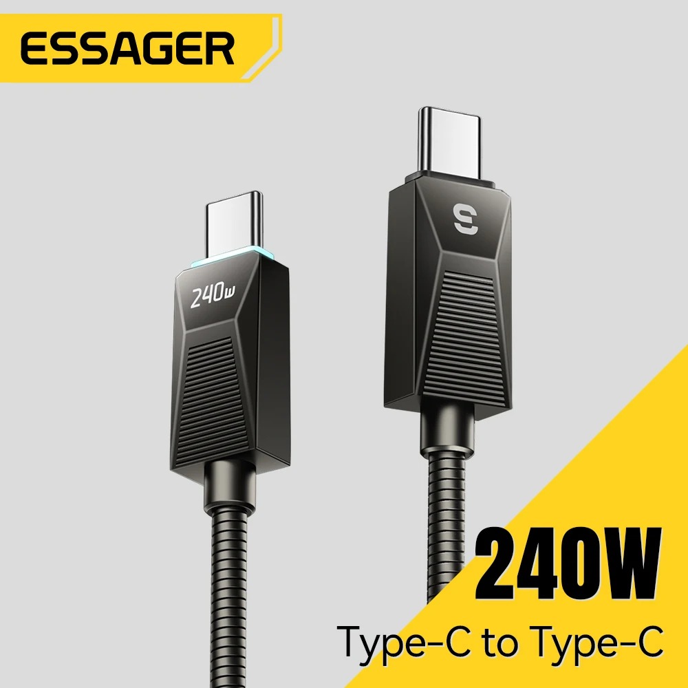 Gambar produk ESSAGER Kabel Data Type C to Type C PD Fast Charging Braided 5A 1M 240W - ES-X75