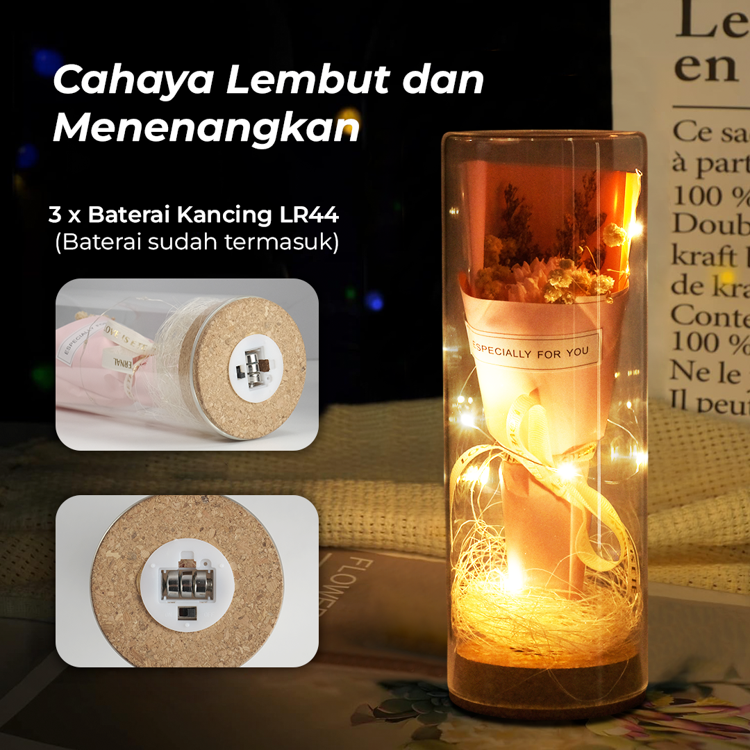 AINYROS Lampu Bunga Dekorasi LED Eternal Flower Dome Glass Cover Carnation - AN2185 Gambar produk AINYROS Lampu Bunga Dekorasi LED Eternal Flower Dome Glass Cover Carnation - AN2185