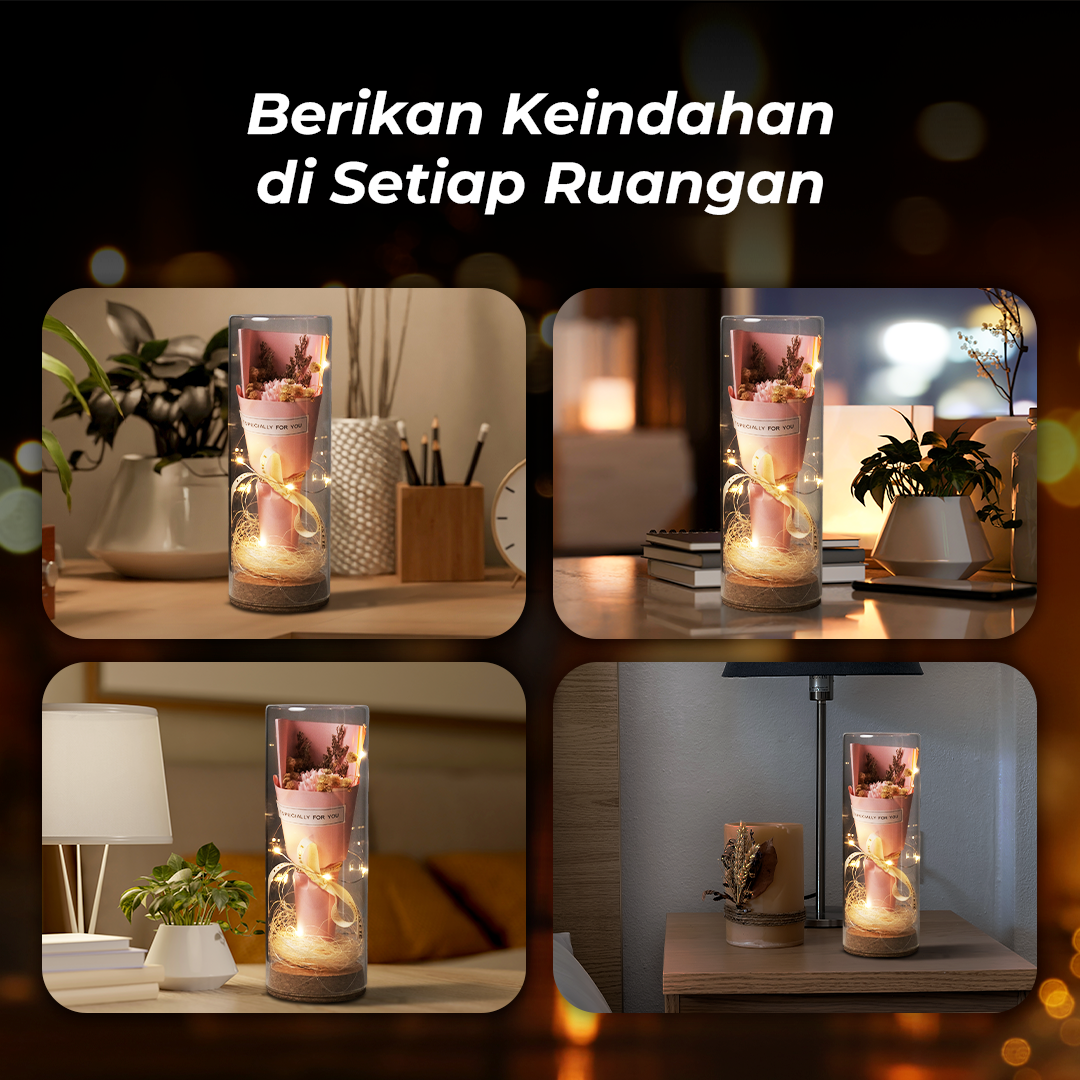 AINYROS Lampu Bunga Dekorasi LED Eternal Flower Dome Glass Cover Carnation - AN2185 Gambar produk AINYROS Lampu Bunga Dekorasi LED Eternal Flower Dome Glass Cover Carnation - AN2185