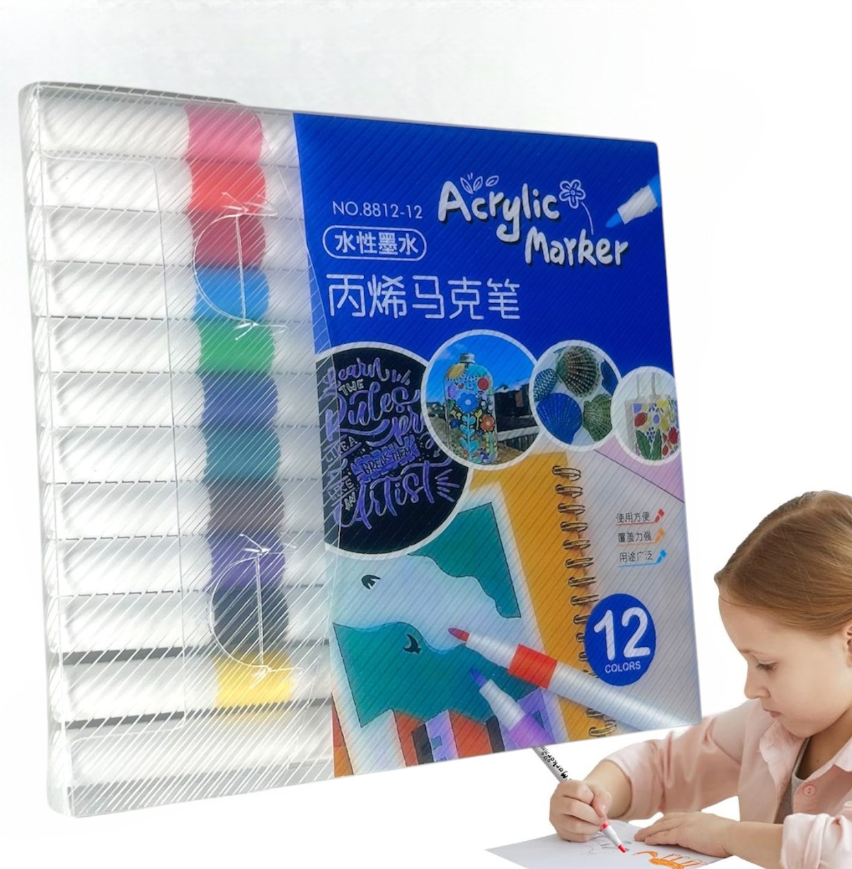 Gambar produk HUNJHYC Spidol Warna Anak Acrylic Marker Fine Tip Quick Dry Waterproof 12 Warna - 8812