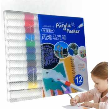 HUNJHYC Spidol Warna Anak Acrylic Marker Fine Tip Quick Dry Waterproof - 8812