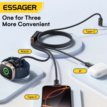 Gambar produk ESSAGER Kabel Charger 3in1 Magnetic Fast Charging 1.2M 480Mbps 100W - EXCSB-CY01-P
