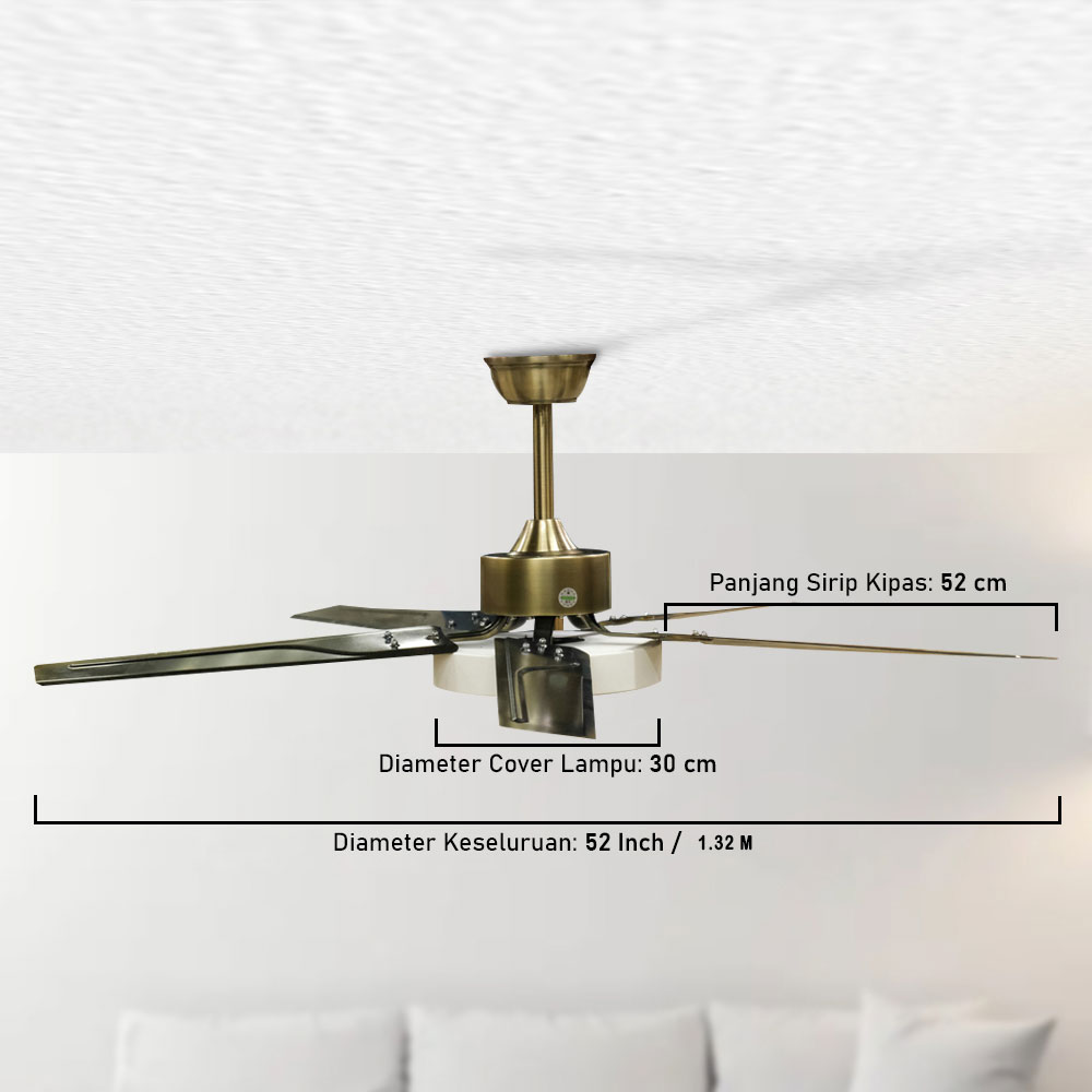 Gambar produk AVEO Kipas Angin Gantung Lampu Plafon Tri Color 52 Inch Remote Control - AV-052