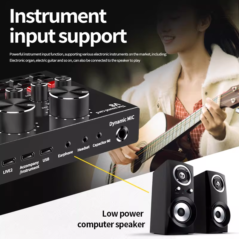 VEG External USB Sound Card Live Karaoke Recording RGB English Version - V8 Gambar produk VEG External USB Sound Card Live Karaoke Recording RGB English Version - V8