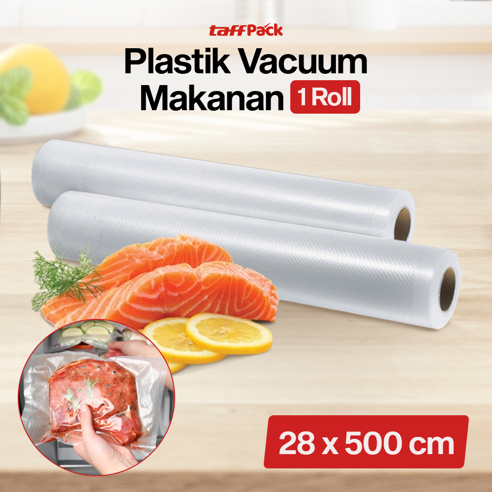 TaffPACK Plastik Vacuum Makanan Sealer Biodegradable BPA Free 1 Roll 28x500cm - HK-07 Gambar produk TaffPACK Plastik Vacuum Makanan Sealer Biodegradable BPA Free 1 Roll 28x500cm - HK-07